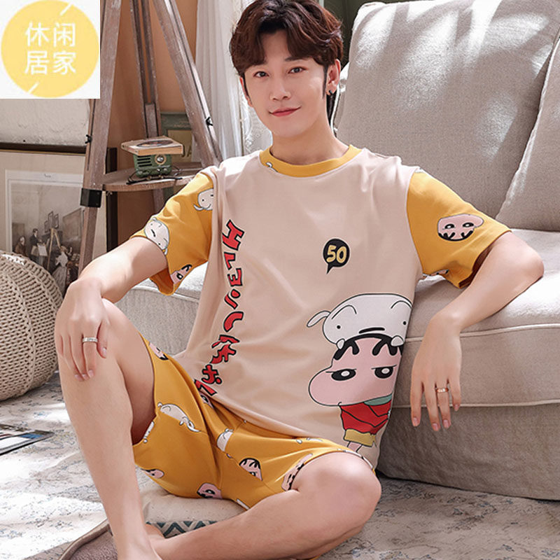 Teenage pajamas male junior high school students summer cotton high school students summer suit fashion home clothes cute thin section
