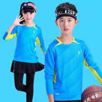 Autumn and Winter children yu mao qiu fu set long-sleeved pants boys round neck children tennis togs movement culottes quick-drying