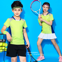 Childrens badminton suit set boys and girls quick-drying round collar parent-child tennis dress skirt short sleeve sportswear customization