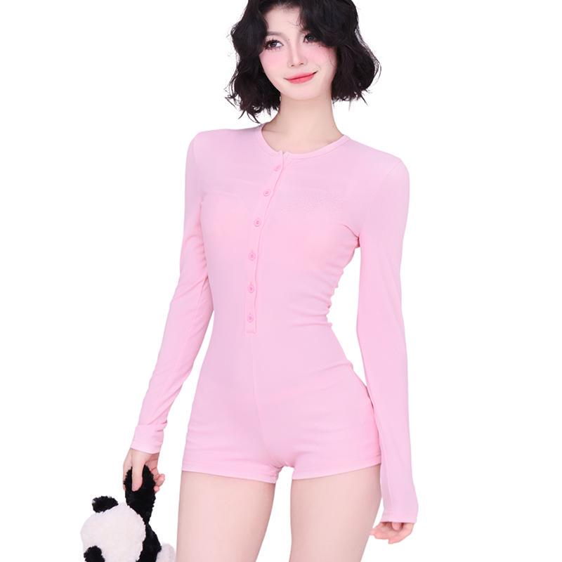 Poppaea Pure Desire Pink Thin One-Piece Jumpsuit Loungewear Yoga Wear Home Wear Fitness Wear Feminine Sexy Sleepwear