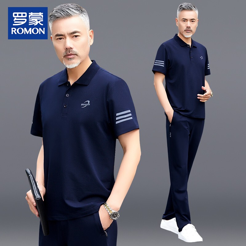 Romon Middle-Aged and Elderly Dad's Summer Sports Suit 2026 New Middle-Aged Men's Short-Sleeved T-Shirt Father's Day Clothes Romon Middle-Aged and Elderly Dad's Summer Sports Suit 2026 New Middle-Aged Men's Short-Sleeved T-Shirt Father's Day Clothes