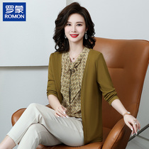 Romon Young Mom Spring Clothing Needle Weaselwear Middle-aged Women Fake two blouses Long sleeves for older people Summer clothes