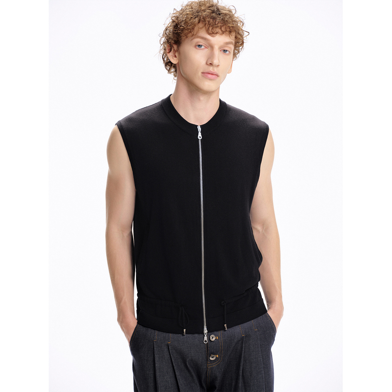 Sankova Acetate Wool Knit Drawstring Adjustable Vest Original Design Zipper Vest Top Sankova Acetate Wool Knit Drawstring Adjustable Vest Original Design Zipper Vest Top