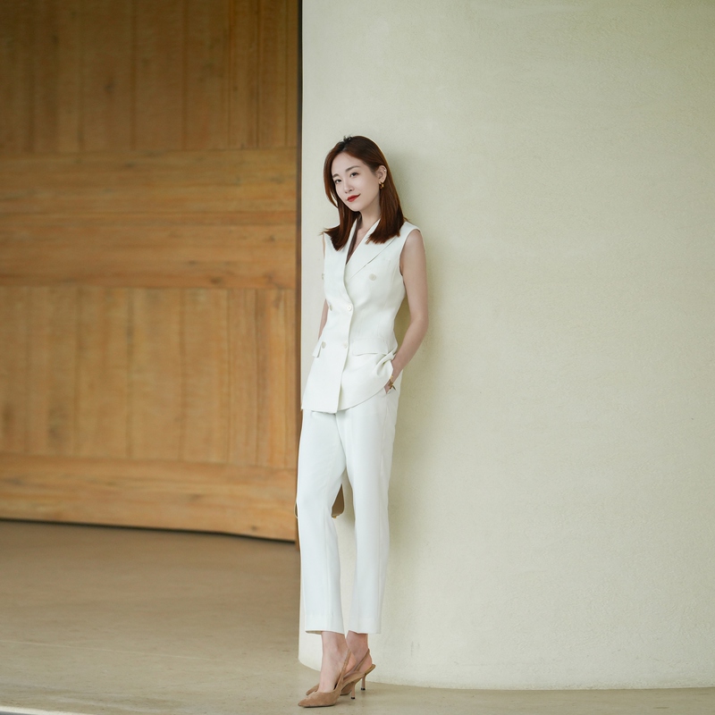 2025 Summer Slim Fit Ol Vest Sleeveless Suit White Suit Pants Office Lady Cool Outfit