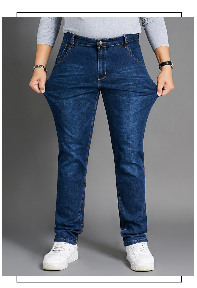 Quần thun cạp cao lưng cao rộng quần thun nam dày cộng với phân bón XL chất béo quần 42 mùa thu quần jean nam