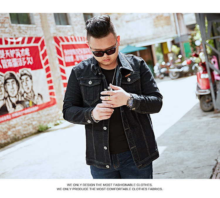 Áo khoác denim nam cộng với phân bón để tăng kích cỡ áo khoác lớn cho người béo mùa thu đông áo khoác mỏng