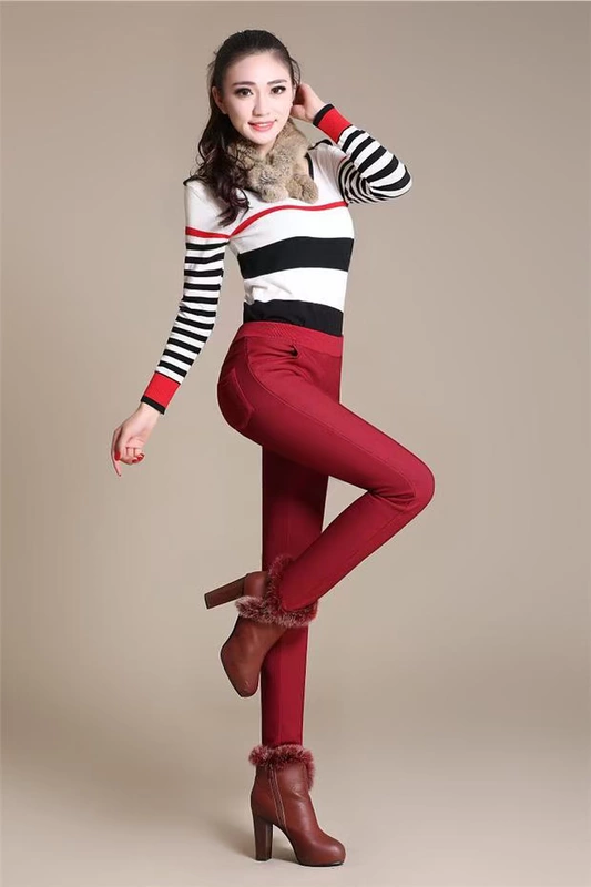 Mùa thu đông cộng với quần legging nhung dày mặc quần size rộng eo cao đã mỏng cộng với quần nhung nữ co giãn chân quần
