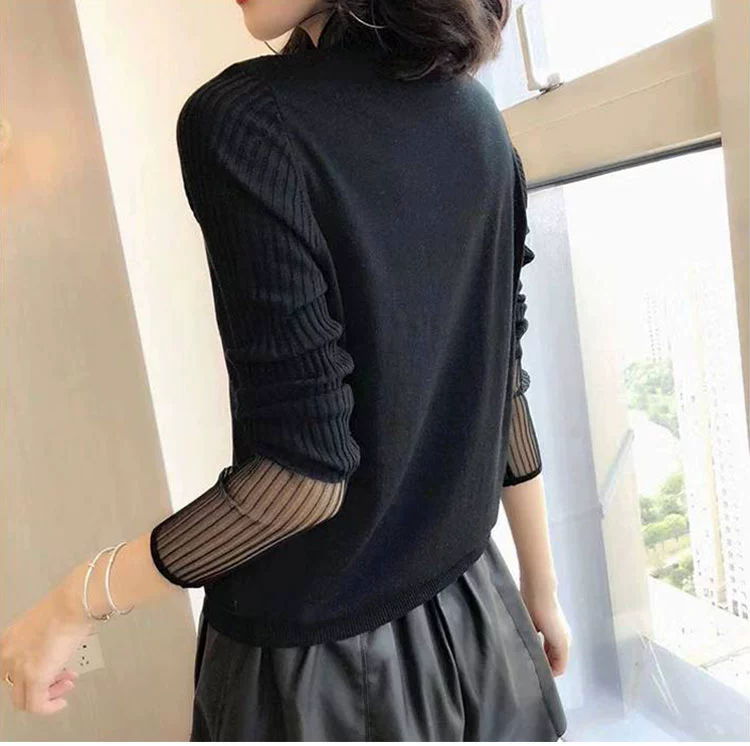 Xi Gedi Si Yao 2020 mùa xuân mới của phụ nữ áo lưới đan lưới đan áo len chạm đáy áo len nữ áo thun - Áo / áo thun