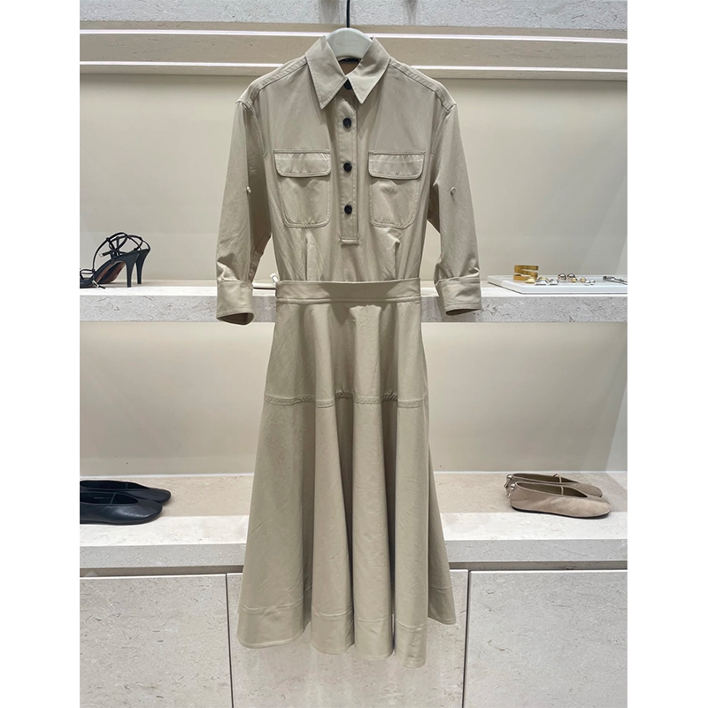 Original Fabric 2026 Autumn New Style Fake Two-Piece Workwear High-Neck Round Neck Dress, Same Style as Gao Yuanyuan