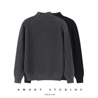 100% Pure Cotton Knitwear Men's Clothing 2025 Autumn and Winter Warm Half Turtleneck Long-Sleeved Sweater Loose Casual Base Layer Shirt