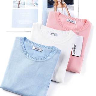 Pure Cotton, Non-Pilling, Thin Knit Top for Women, 2026 Spring and Autumn New Style, Loose Sweater, Base Shirt, Short Sweater