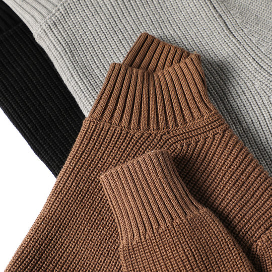 Heavyweight thickened 100% cotton half turtleneck sweater 5-needle mid-collar long-sleeved inner thermal base layer shirt for men