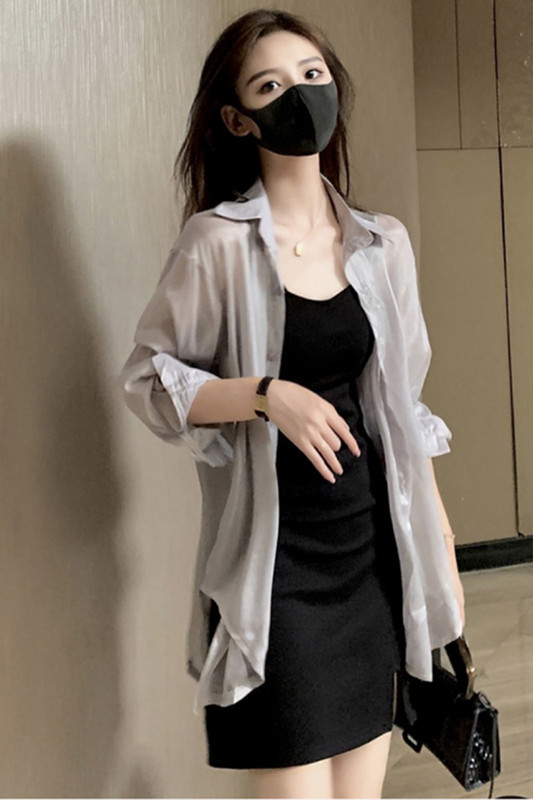 2023 Hot Girl Outfit Women's Pure Desire Style Little Black Dress Sexy Outerwear Camisole New Dress Sunscreen Shirt Two-Piece
