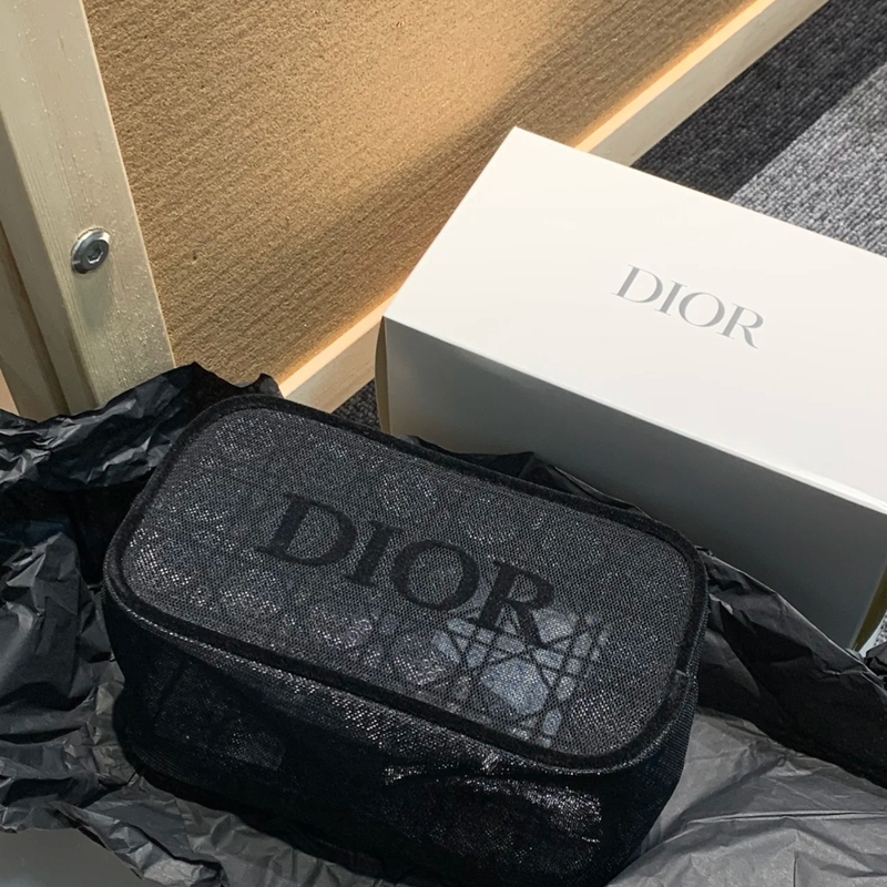 High-End! Dior ▲ Black Lace Mesh Cosmetic Bag, Designer Niche Toiletry Bag, Storage Bag