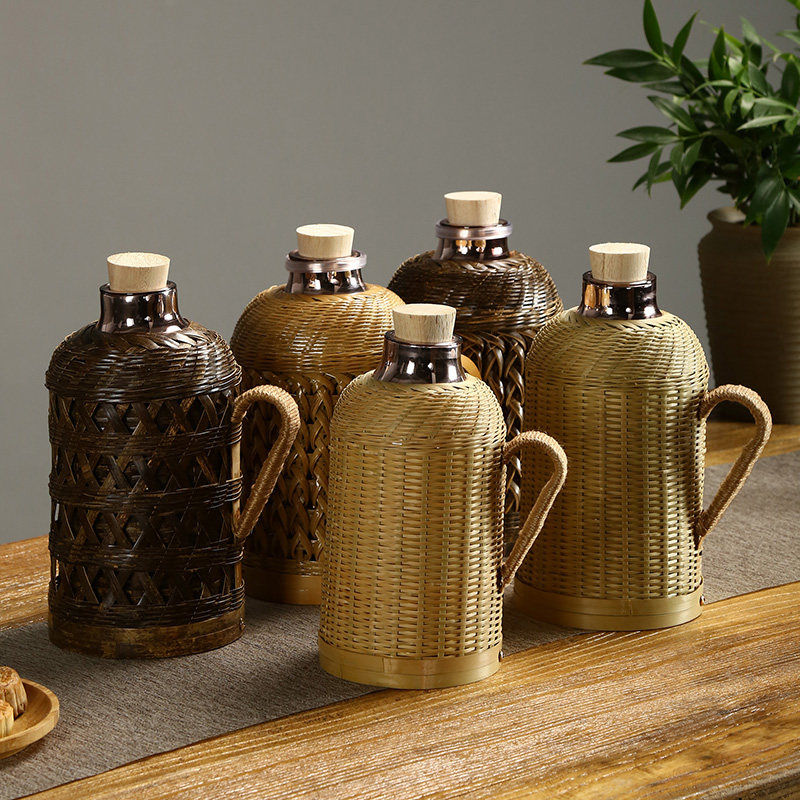 Bamboo Weave Household Hot Water Bottle Old Traditional Vacuum Hot Water Kettle Retro Open Water Bottle Glass Liner Tea Room Insulation Bottle