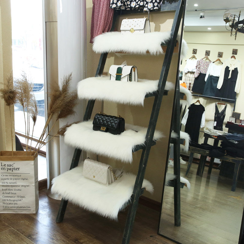 White Plush Carpet Clothing Shop Shoe Rack Mat stand Long hairy pad shelves Showcase Imitation Wool Counter Shop Windows