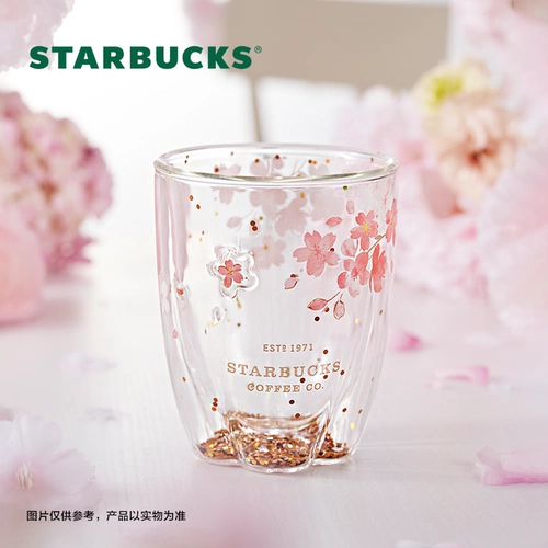 Cup Starbucks Cup 355ml Breeze Cherry Blossom Double -Layer Glass High Beauty Print Creative Desktop Cup
