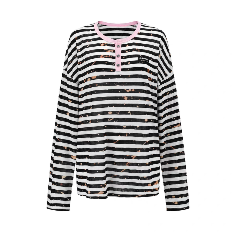 Okkaido · Tencel Stripetee Tencel Pink Collar Striped Splash-Ink T-Shirt 25Fw