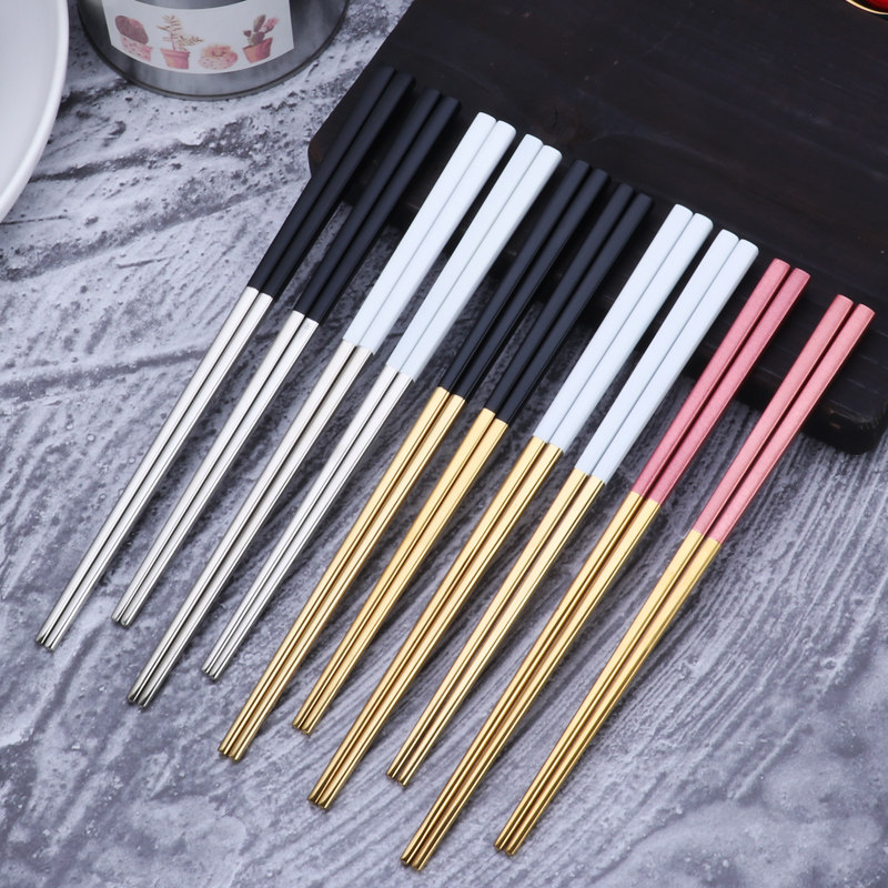 Portuguese tableware thickened 304 stainless steel hollow insulation square anti-scalding chopsticks Household chopsticks custom logo