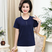 Áo thun cotton ngắn tay cho nữ trung niên mùa hè 40-50 cộng với phân bón XL Mẹ trung niên ngắn chất liệu cotton hàng đầu - Quần áo của mẹ áo cho mẹ