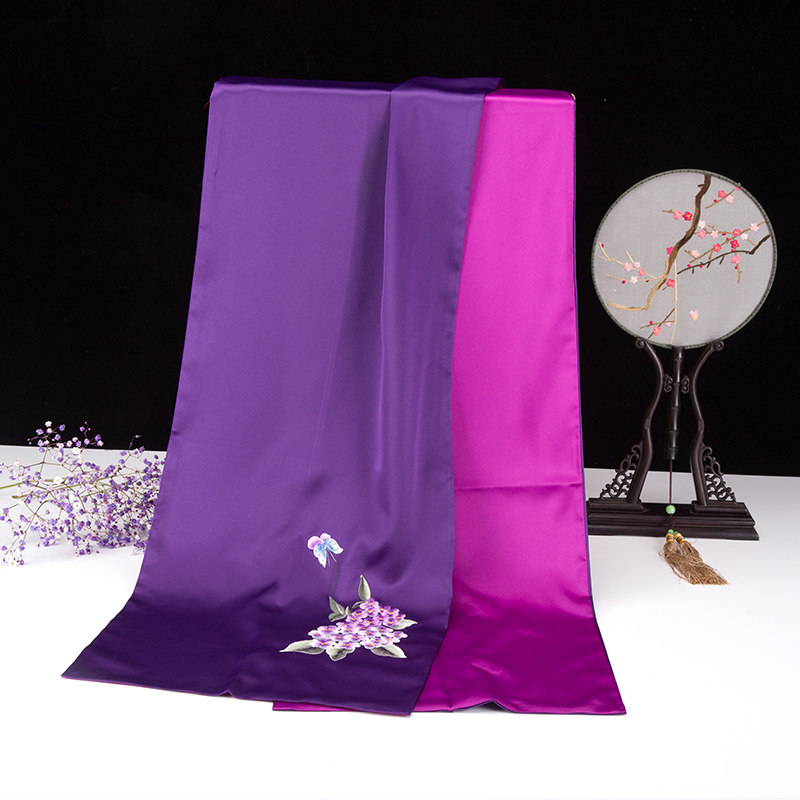 Factory embroidery scarf 2019 new women's double-layer shawl Su embroidery national style embroidery long version mulberry silk scarf
