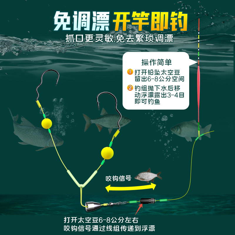25年爆款欧鲤钓神器!双钩反底钓组全套测评,防缠绕浮水珠珠钓法实操体验-鱼钩-淘宝好物网