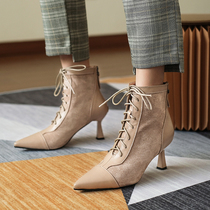 Short Boots 2020 New Korean Fashion Temperament Joker Pointy Heel Leather High-heeled Martin Boots Womens Single Boots Nude Boots