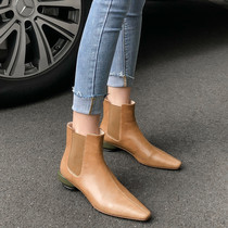 Brown Martin boots female retro brown 2019 new autumn winter boots British style fashion rough heel square head Chelsea boots