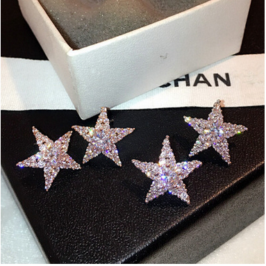 Korea S925 sterling silver ear acupuncture women's simple five-pointed star temperament long version earrings hypoallergenic earrings jewelry