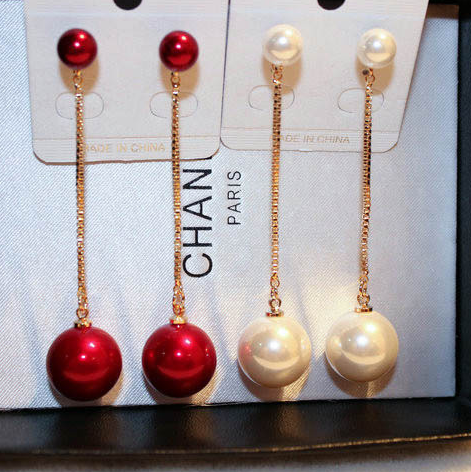 Korean pearl long version of the stream Suear pendant Sexy Red Temperamental Earrings Minima Sweet EAR PIN FASHION