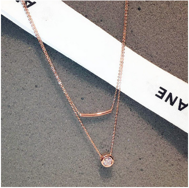 Korean version of the fashion double-layer diamond necklace female simple atmosphere single-drilled clavicle chain temperament all-match double-layer short chain