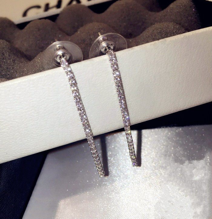 925 pure silver needle ear nail fashion brief South Korean earrings European and American trend long style inlaid with diamond ear pendant sweet and feminine-Taobao