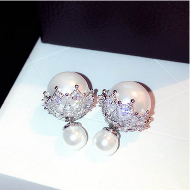 New Koreans Qi Silver Color Minimalist FRONT AND BACK PEARL EARRINGS EARRINGS 925 PURE SILVER EARRINGS ORNAMENT-Taobao