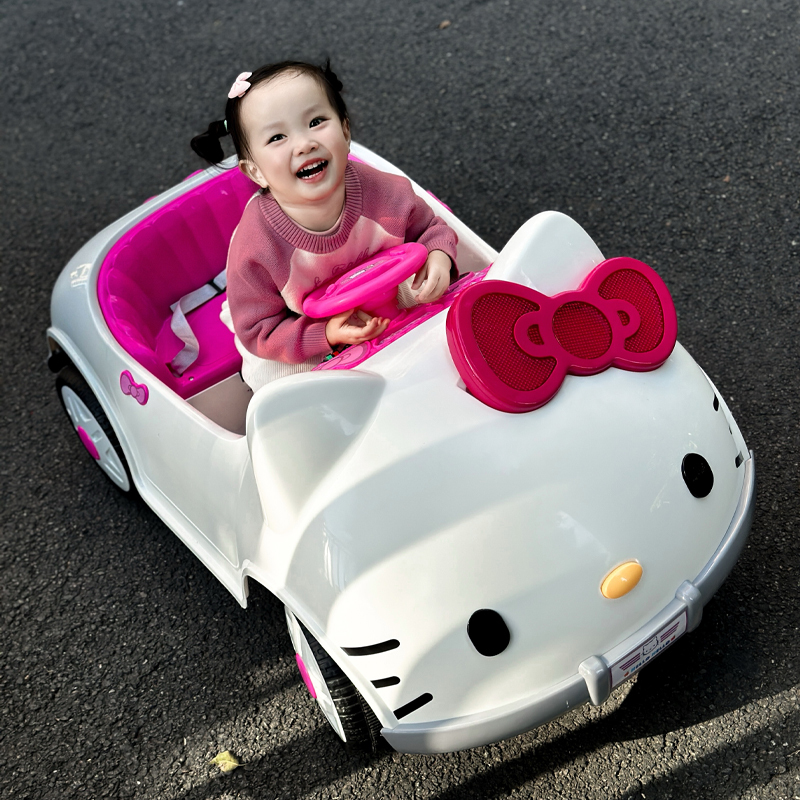 Hellokitty Cat Children's Electric Car, Four-Wheeled Car That Can Seat People, Remote-Controlled Toy Car for Girls, Baby Stroller