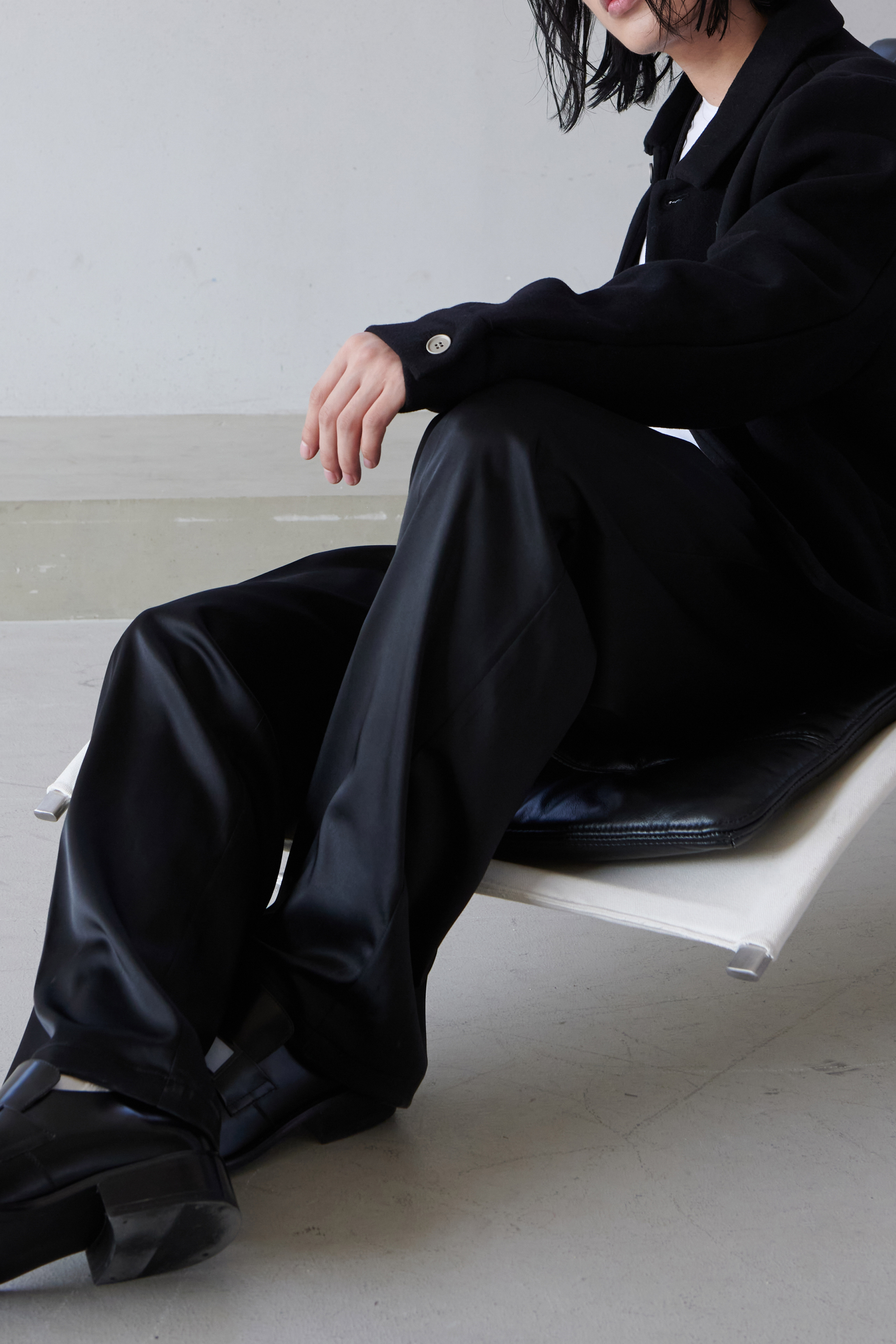 TERRAINCOGNITA loose 100 lap parquet leather waist head silk texture Western pants Leisure straight drum pituitary pants male