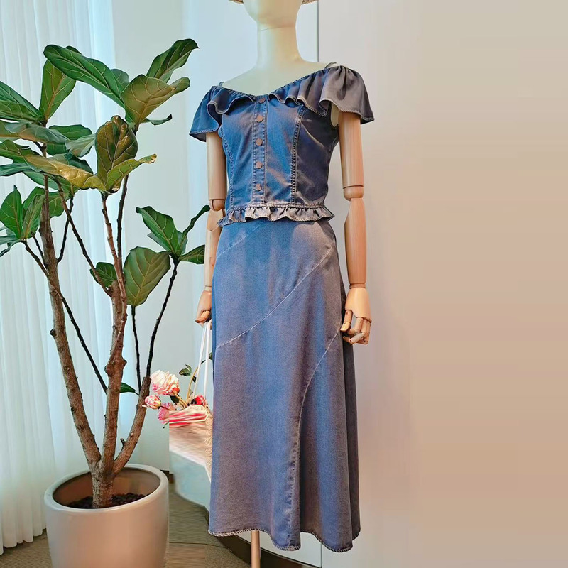 In Stock: Bei Ai Ba Xiong 26 New Summer Denim Tencel Denim Shirt Fake Two-Piece Top 2312A Half Skirt 3402A