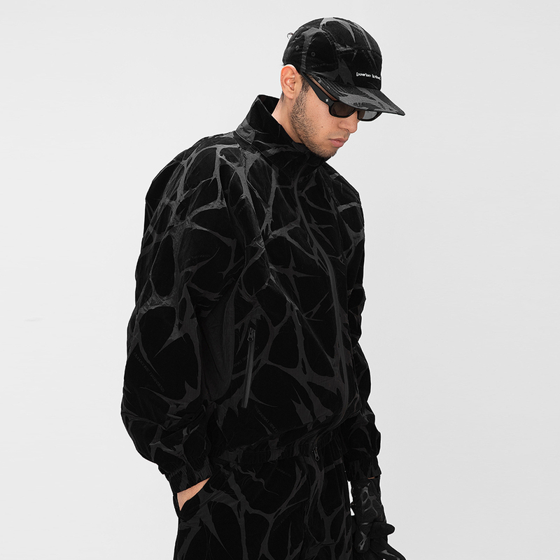 Od/Darkness 2026 Spring Flocked Vintage Thorn Camouflage Stand Collar Laminated Zipper Outdoor Jacket