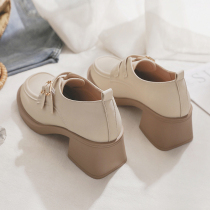 ins Korean version 2024 spring and autumn new fashion versatile British style small leather shoes for women with thick heels and high heels for women