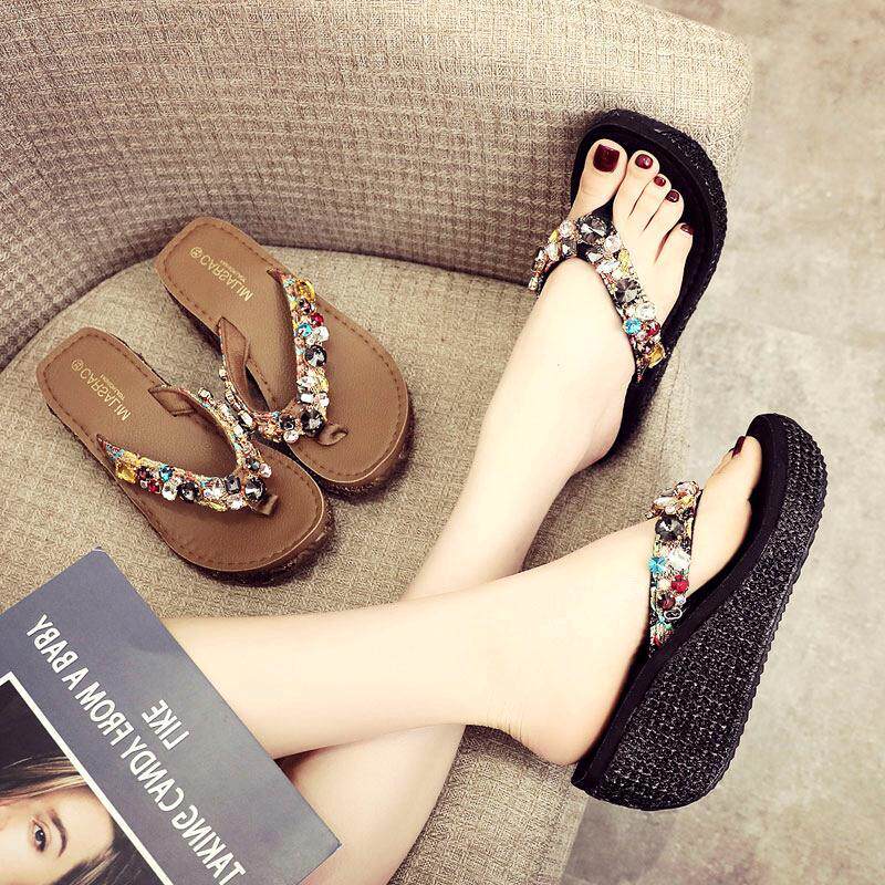 2022 summer new internet red tides water drill with high heel sandals women anti-slip thick bottom herringbone towed beach shoes