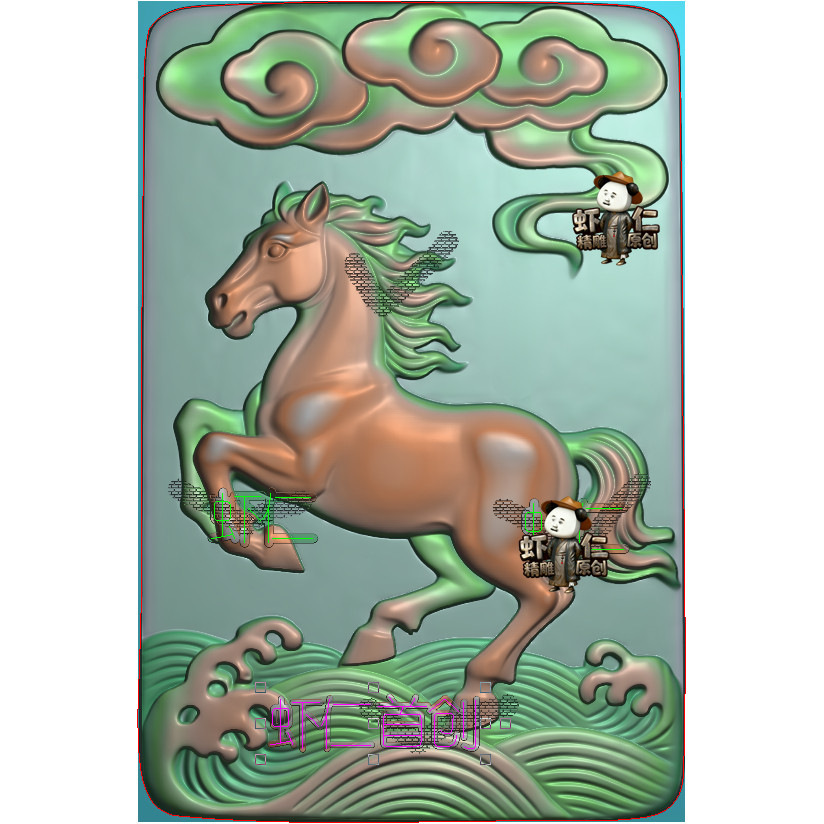 到着時に成功！縁起の良い午年の干支動物の画像、コンピューター彫刻、レリーフ画像、jdpグレースケール画像、BMP13。