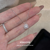 "Sparkling Little Sugar Cube" all-over s999 sterling silver small square diamond necklace for women, light luxury niche gift for girlfriend and best friend