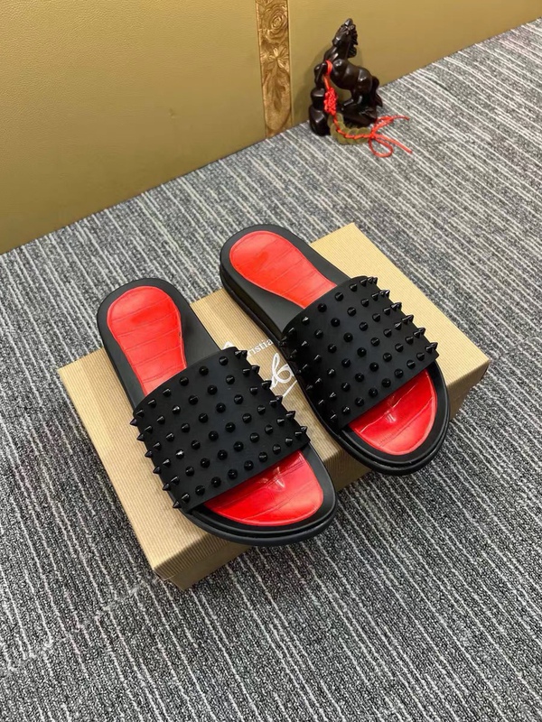 European Style Cl Studded Men's Slippers, Fashionable Punk Brand Rhinestone Slide Sandals, Trendy Men's High-End Lightweight Red-Soled Slippers