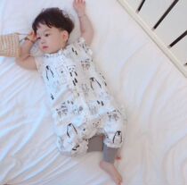 ins baby short sleeve bamboo cotton gauze split leg sleeping bag summer autumn baby anti kicking quilt Siamese pajamas front four back two