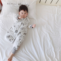 Autumn and winter thickened cotton split leg sleeping bag baby bamboo cotton gauze anti-kicking by childrens one-piece pajamas