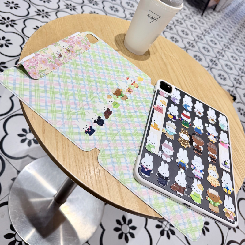 Shesell'Rabbit Miffy' iPad Magnetic Detachable Height-Increasing Double-Sided Clip Acrylic Multi-Angle Protective Case with Buckle for Apple Tablet, Horizontal and Vertical Support, Air8 Pen Case Style