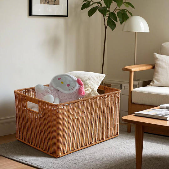 家用客厅零食玩具书籍杂物整理收纳筐衣服大容量储筐子仿藤手工编
