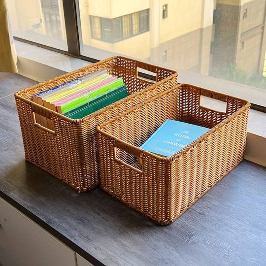 家用客厅零食玩具书籍杂物整理收纳筐衣服大容量储筐子仿藤手工编