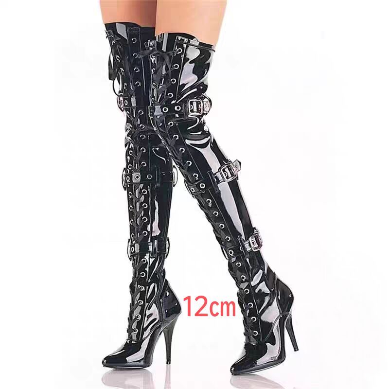 Pole Dancing Ultra-High Heel Pointed Boots, Stiletto Heels, Internet Celebrity Style, Sexy Plus Size, Sky-High Patent Leather Extra-Long Over-The-Knee Boots