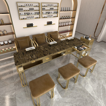 Yongqis new fashionable brown double-layer marble manicure table single double and three-person manicure table and chair set