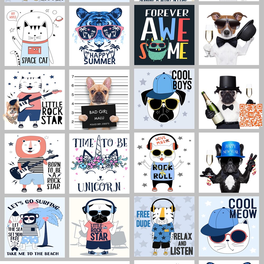 Original Design Fashion Cartoon Cute Doodle Hand-painted Cat Dog Animal Nordic Unframed Painting Eps Design Material